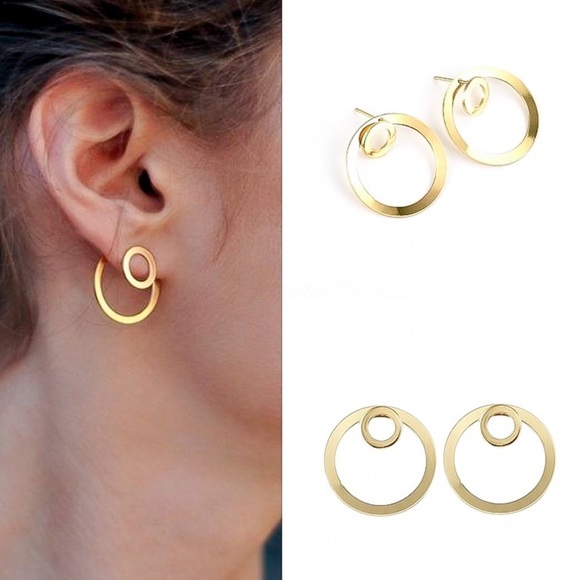 Gold Circle Studs w/Larger Circle Earring Jackets - Picture 3 of 8
